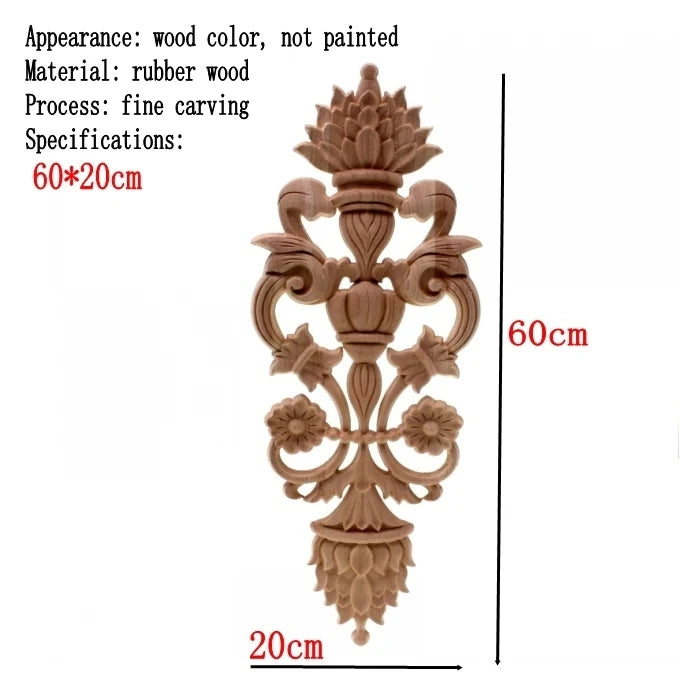 Solid wood European Style Woodcarving Decal Home Furniture Carved Applique Window Door Decor Wooden Figurines Crafts