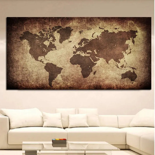 The World Map Retro Canvas Painting Vintage Poster Print Wall Card Photography Background Cloth Living Room Home Decor Unframed