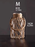 Hand Woven Hemp Rope Glass Vase Dry Flower Decor Art Glass Vase Nordic Living Room Table Decoration Bedroom Boho Home Decoration