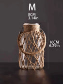Hand Woven Hemp Rope Glass Vase Dry Flower Decor Art Glass Vase Nordic Living Room Table Decoration Bedroom Boho Home Decoration