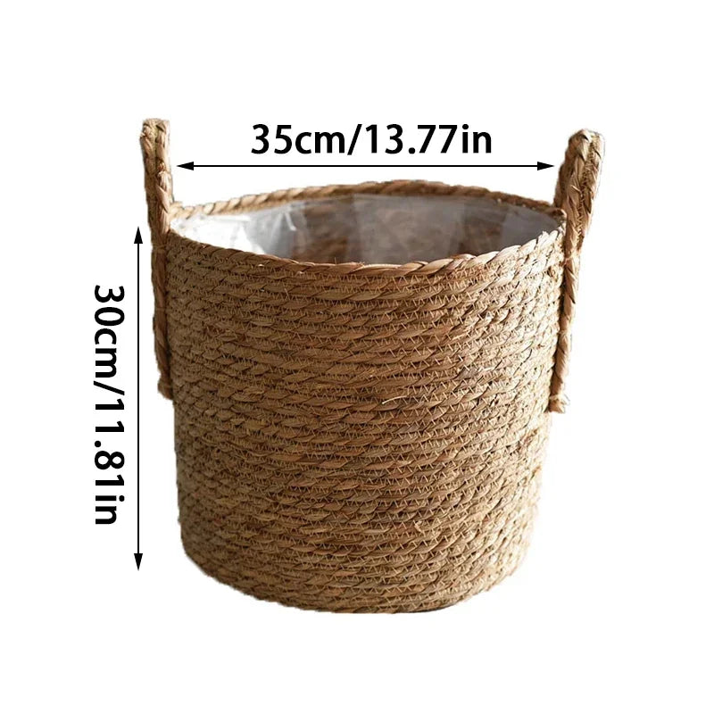 Handmade Rattan Woven Flowerpot Straw Woven Storage Basket Plant Holder Flower Pot Planter Balcony Home Decoration