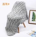 Handmade Chunky Knit Blanket Large Thick Wool Bulky Knitting Throw for Bedroom Decor Pet Bed Chair Mat Rug Grey