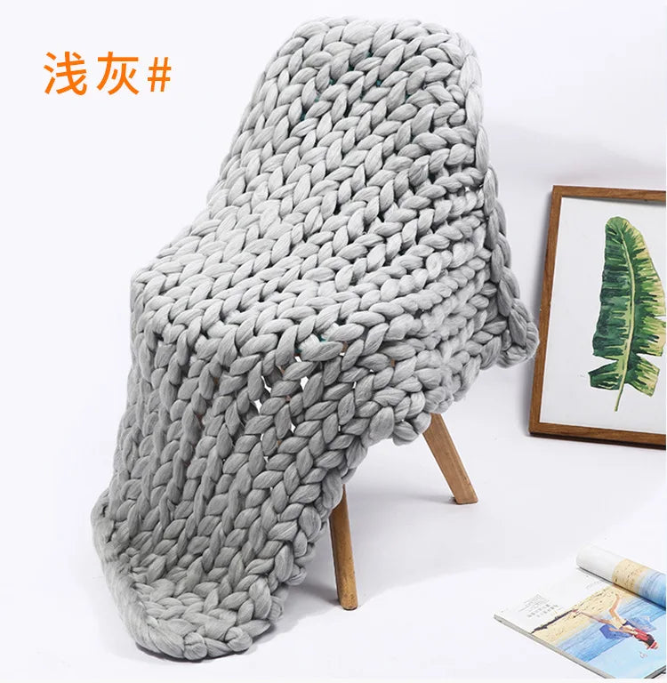 Handmade Chunky Knit Blanket Large Thick Wool Bulky Knitting Throw for Bedroom Decor Pet Bed Chair Mat Rug Grey