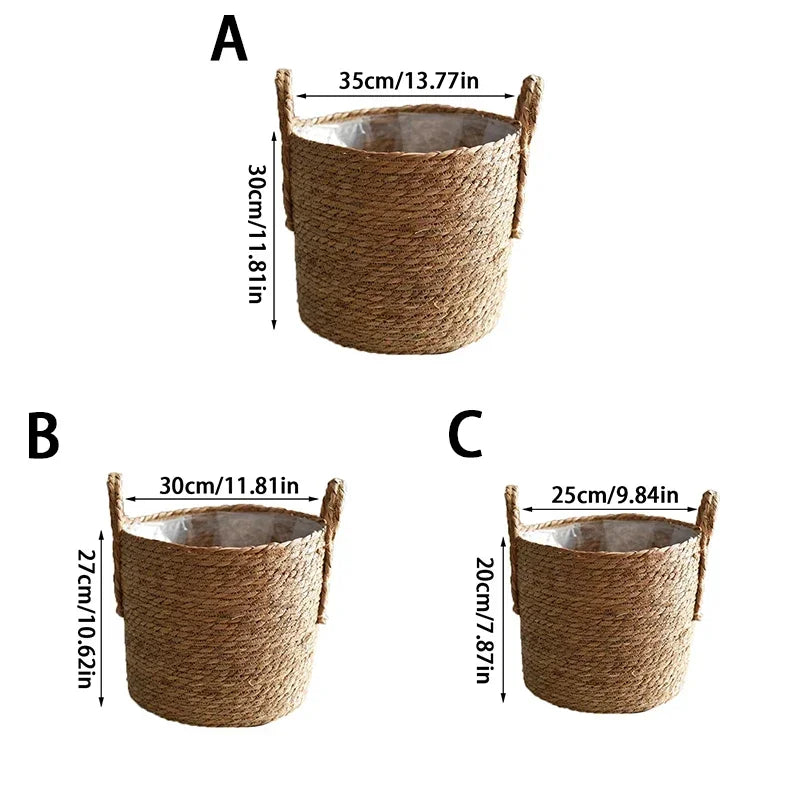Handmade Rattan Woven Flowerpot Straw Woven Storage Basket Plant Holder Flower Pot Planter Balcony Home Decoration