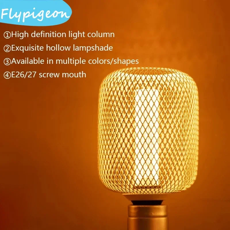 Nordic Wrought Iron Mesh Cover Lamp Metal Cage E27 Bulb Dining Bar Coffee Luxury Light Pillar Home Room Decor Lighting
