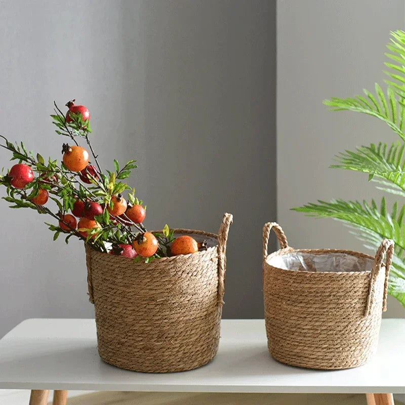 Handmade Rattan Woven Flowerpot Straw Woven Storage Basket Plant Holder Flower Pot Planter Balcony Home Decoration