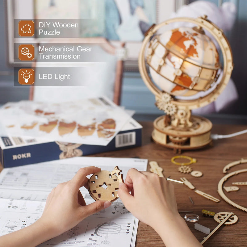Wooden Globe Lamp 3D Puzzle Games for Birthday Gift for Kids Adults for Home Decor Building Blocks Children and Adult 3D Puzzles
