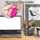 Pen Holder Resin V8 Car Engine Pen Holder Unique Stationery Organizer for Home Office Decor Desktop Ornament with Auto Engine