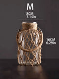 Hand Woven Hemp Rope Glass Vase Dry Flower Decor Art Glass Vase Nordic Living Room Table Decoration Bedroom Boho Home Decoration