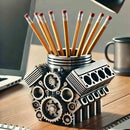 Pen Holder Resin V8 Car Engine Pen Holder Unique Stationery Organizer for Home Office Decor Desktop Ornament with Auto Engine
