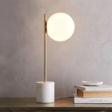 Simple and Creative Glass Desk Lamp Round Ball Lampshade Marble Base Hotel Living Room Bedroom Study Desk Decorative Lamp
