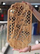 Chinese Classical Hollow Wood Carving Crafts Camphor Wood Carving Wall Hanging Background Wall Home Decoration Height 35cm