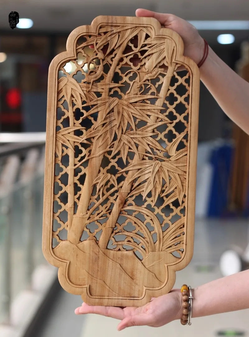 Chinese Classical Hollow Wood Carving Crafts Camphor Wood Carving Wall Hanging Background Wall Home Decoration Height 35cm