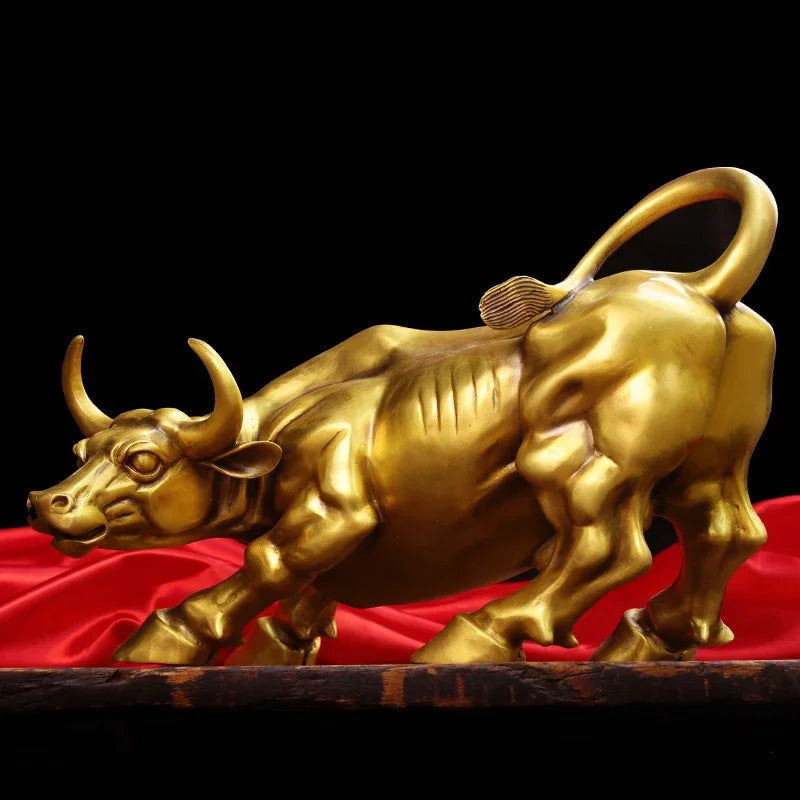 Copper Brass Bull Wall Street Cattle Sculpture Cow Statue Mascot Ornament Office Decor Exquisite Crafts Gift
