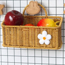 Hanging Fruit Basket Imitation Rattan Wall Mount Basket With Handle Handmade Rattan Woven Organizer Flower Pot Container Basket