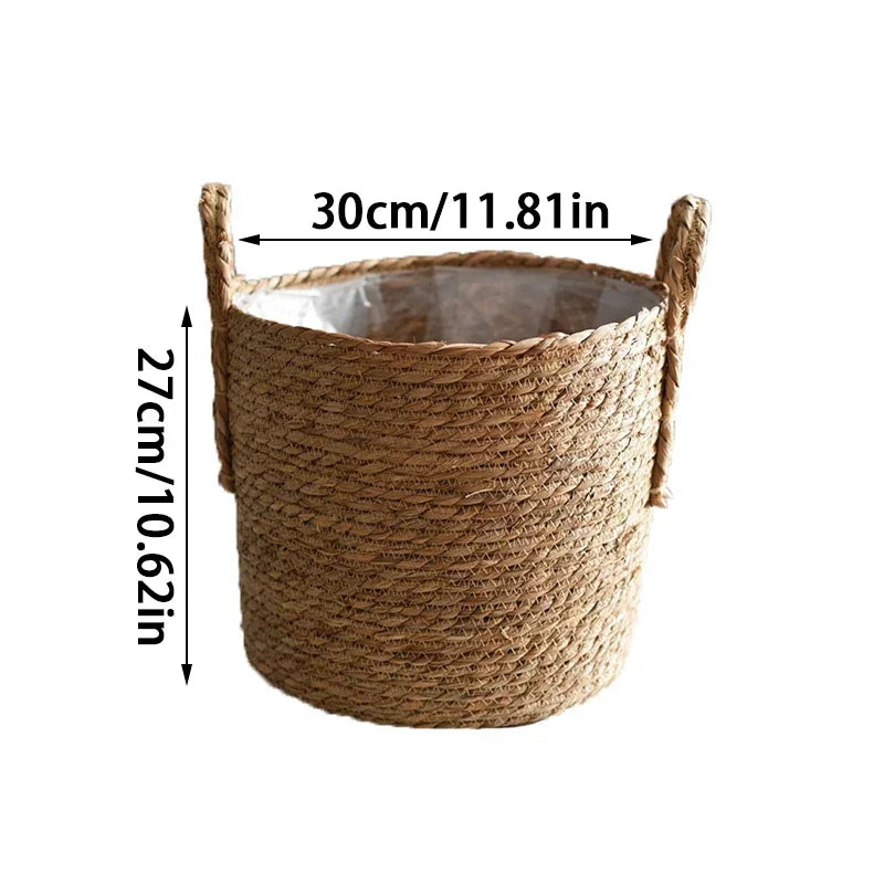 Handmade Rattan Woven Flowerpot Straw Woven Storage Basket Plant Holder Flower Pot Planter Balcony Home Decoration