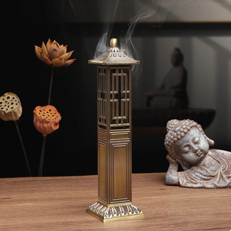 Chinese Style Pavilion Vertical Incense Burner Home Indoor Creative Zen Sandalwood 21cm Line Incense Holder Fragrance Ornaments