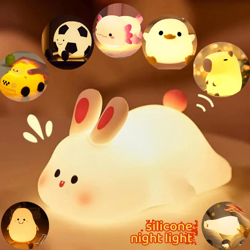 Soft Silicone Night Light - USB Rechargeable Touch Control 3-Level Dimmable Bedside Lamp for Nursery, Kids, Babies & Gift Decor